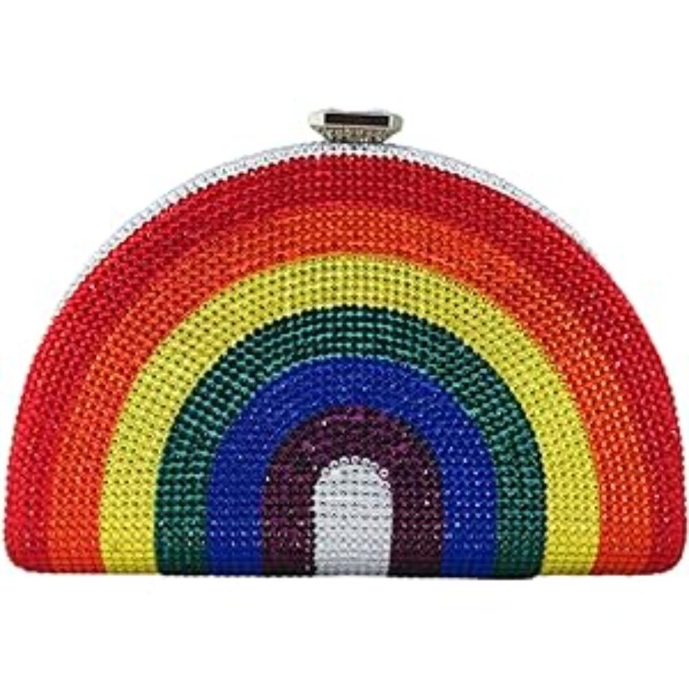 Pave Rhinestone Bling Rainbow Crossbody Chain Bag Clutch Handbag Pride Gifts NEW - Picture 7 of 7